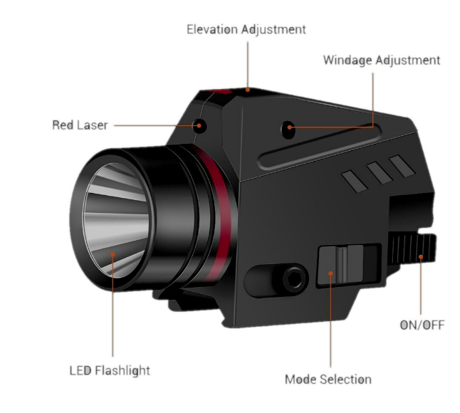 Tactical 150 Lumen Pistol LED Torch & Red Laser Combo - Gel Blaster Parts & Accessories For Sale