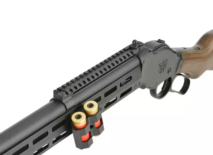 black long lever action gas-powered gel blaster shotgun