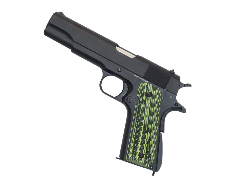 Custom 1911 Black GBB Pistol with Green Tactical Grips (Gas) - Gel Blaster Guns, Pistols, Handguns, Rifles For Sale