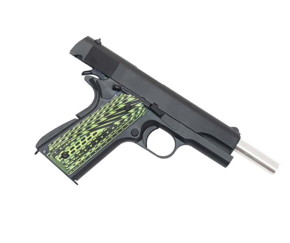 Custom 1911 Black GBB Pistol with Green Tactical Grips (Gas) - Gel Blaster Guns, Pistols, Handguns, Rifles For Sale