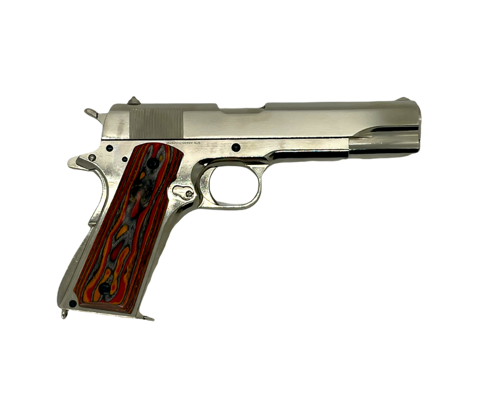Custom 1911 Nickel plated GBB Pistol with Bocote Grips (Gas) - Gel Blaster Guns, Pistols, Handguns, Rifles For Sale