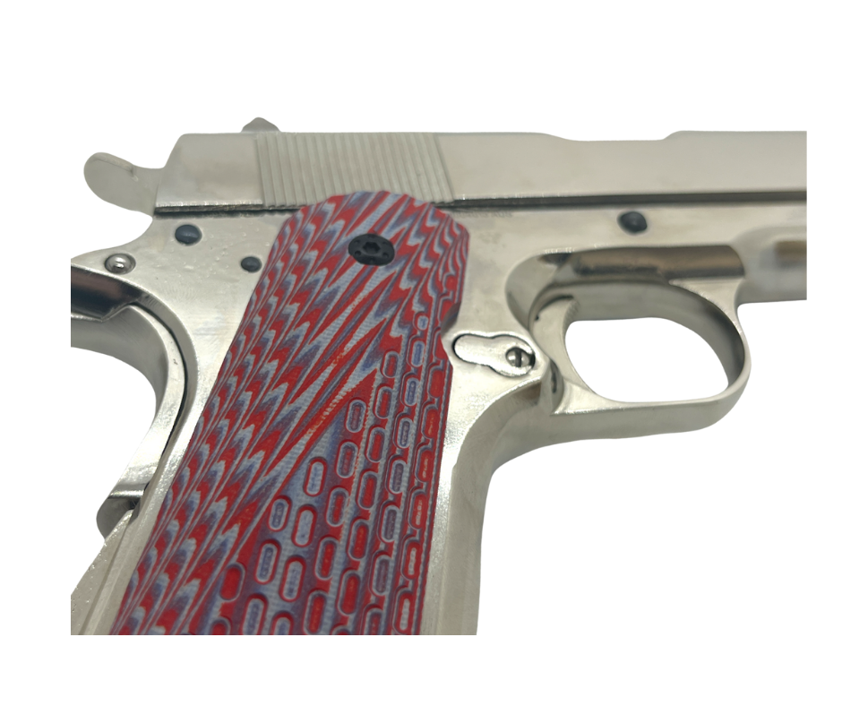 Custom 1911 Nickel plated GBB Pistol with Red Tactical Grips (Gas) - Gel Blaster Guns, Pistols, Handguns, Rifles For Sale