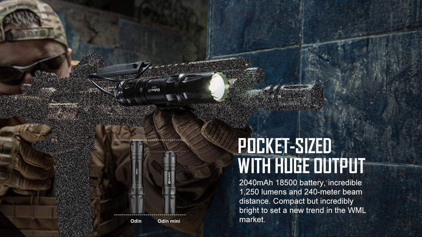 Olight Odin Mini 1250 Lumens 240m Tactical Torch – Desert Tan - Gel Blaster Parts & Accessories For Sale