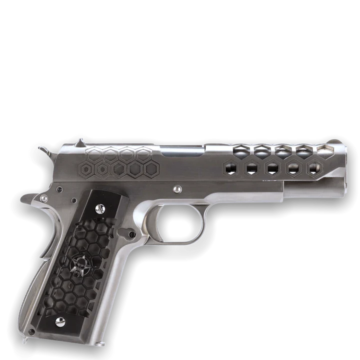 WE TECH 1911 HEX CUT GELSOFT GAS BLOWBACK PISTOL - SILVER - Gel Blaster Guns, Pistols, Handguns, Rifles For Sale