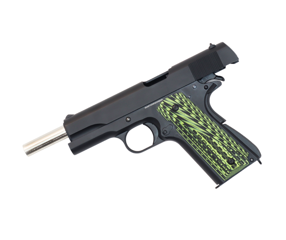 Custom 1911 Black GBB Pistol with Green Tactical Grips (Gas) - Gel Blaster Guns, Pistols, Handguns, Rifles For Sale