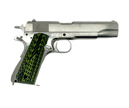 Custom 1911 Nickel plated GBB Pistol with Green Tactical Grips (Gas) - Gel Blaster Guns, Pistols, Handguns, Rifles For Sale