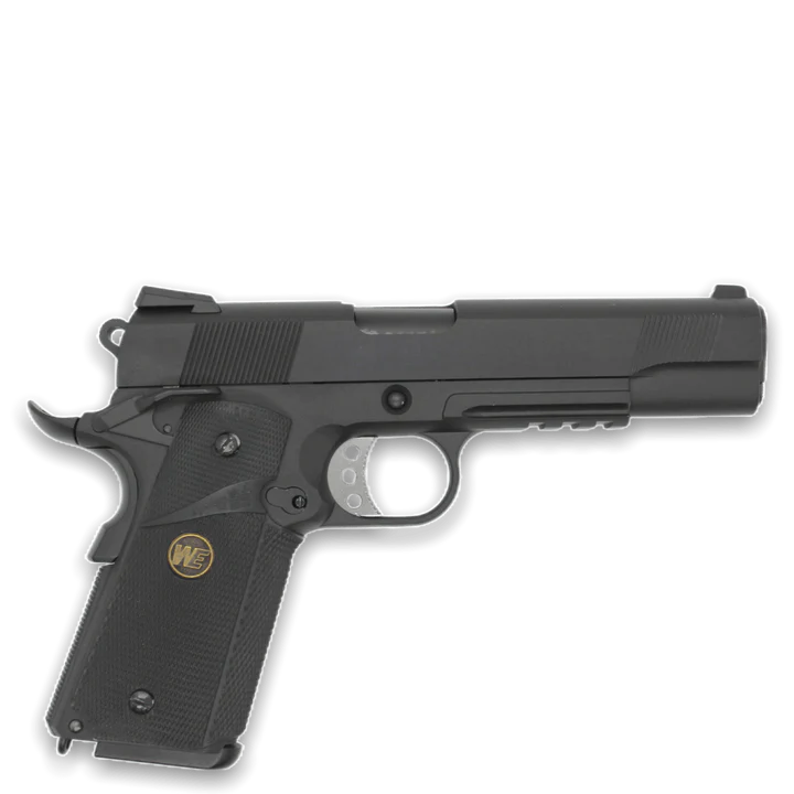 "CQB MASTER" WE TECH 1911 MEU GELSOFT GAS BLOWBACK PISTOL - BLACK + RAIL VERSION - Gel Blaster Guns, Pistols, Handguns, Rifles For Sale