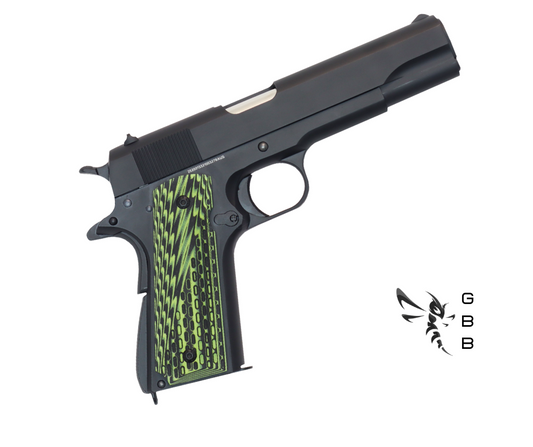 Custom 1911 Black GBB Pistol with Green Tactical Grips (Gas) - Gel Blaster Guns, Pistols, Handguns, Rifles For Sale