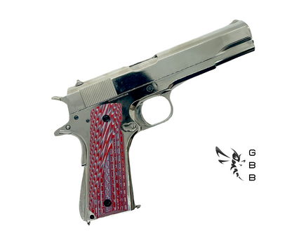 Custom 1911 Nickel plated GBB Pistol with Red Tactical Grips (Gas) - Gel Blaster Guns, Pistols, Handguns, Rifles For Sale