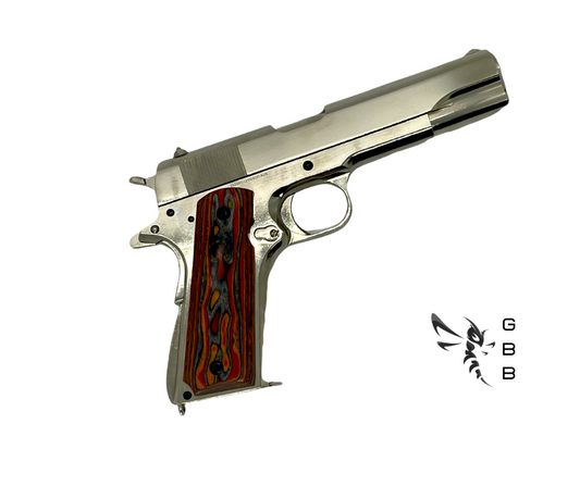 Custom 1911 Nickel plated GBB Pistol with Bocote Grips (Gas) - Gel Blaster Guns, Pistols, Handguns, Rifles For Sale
