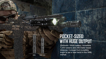 Olight Odin Mini 1250 Lumens 240m Tactical Torch – Black - Gel Blaster Parts & Accessories For Sale