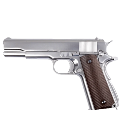 WE TECH 1911 GI GELSOFT GAS BLOW BACK PISTOL - CHROME + CHECKER GRIPS - Gel Blaster Guns, Pistols, Handguns, Rifles For Sale