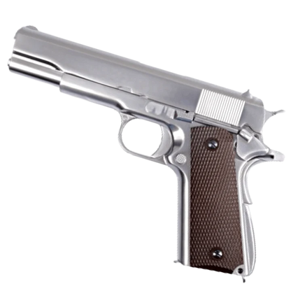 WE TECH 1911 GI GELSOFT GAS BLOW BACK PISTOL - CHROME + CHECKER GRIPS - Gel Blaster Guns, Pistols, Handguns, Rifles For Sale