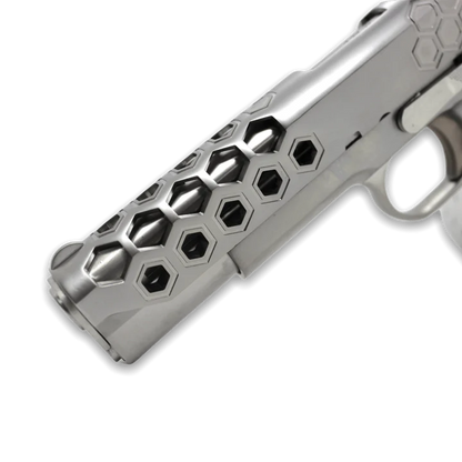 WE TECH 1911 HEX CUT GELSOFT GAS BLOWBACK PISTOL - SILVER - Gel Blaster Guns, Pistols, Handguns, Rifles For Sale