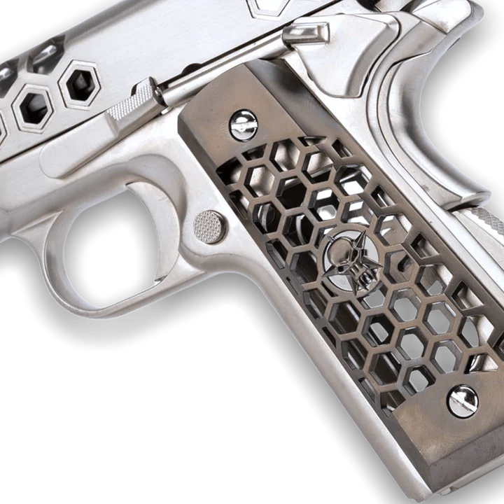 WE TECH 1911 HEX CUT GELSOFT GAS BLOWBACK PISTOL - SILVER - Gel Blaster Guns, Pistols, Handguns, Rifles For Sale