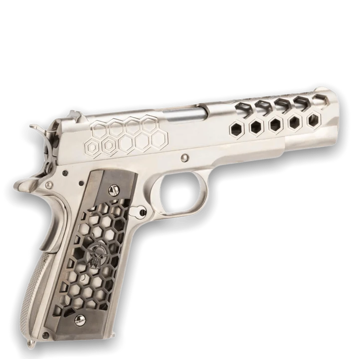 WE TECH 1911 HEX CUT GELSOFT GAS BLOWBACK PISTOL - SILVER - Gel Blaster Guns, Pistols, Handguns, Rifles For Sale