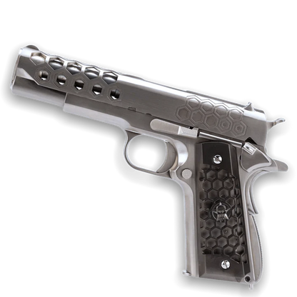 WE TECH 1911 HEX CUT GELSOFT GAS BLOWBACK PISTOL - SILVER - Gel Blaster Guns, Pistols, Handguns, Rifles For Sale